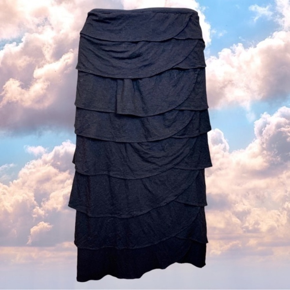 ZASHI Ruffle Black Midi Skirt Size Large - Picture 2 of 11